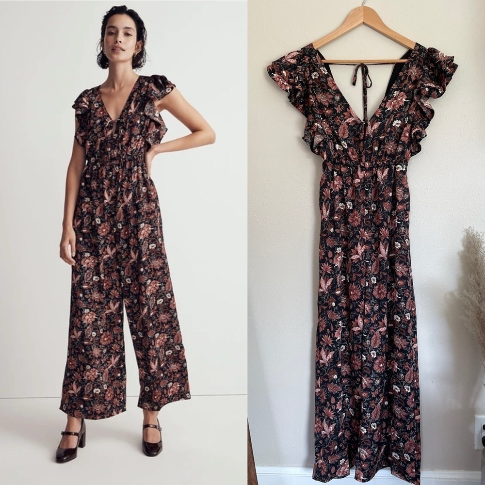 NEW Madewell | Ruffled Satin Wide Leg Jumpsuit in Pampas Blooms Floral Print, XS